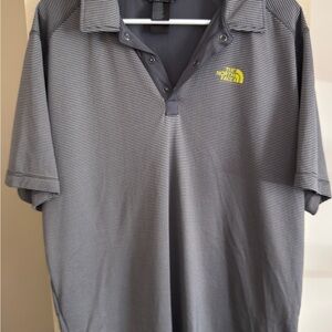 The North Face Men's Large Striped Polo Shirt - Gray and Yellow